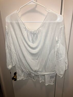 Club Monaco White Relaxed Draped Blouse Small